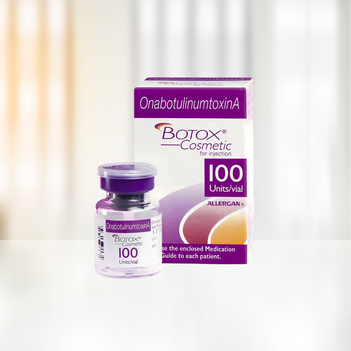 Vial y caja de toxina botulínica Botox Cosmetic de 100 unidades