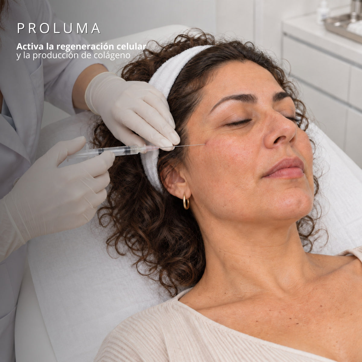 Aplicación de Proluma bioestimulador de colágeno en el rostro