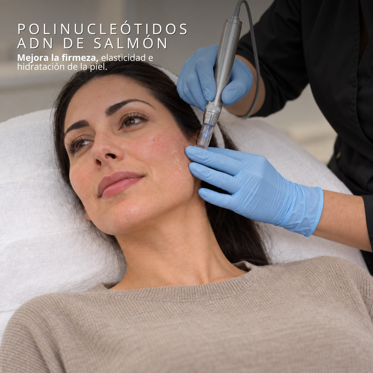 Aplicación de polinucleótidos ADN de salmón en la mejilla con microinyección