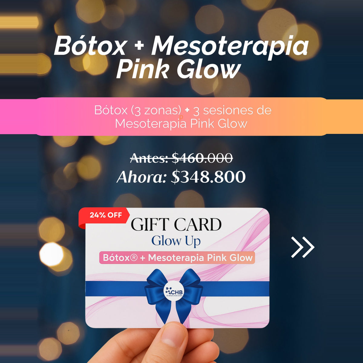 Detalle de la Gift Card Glow Up: bótox y tres sesiones de mesoterapia facial Pink Glow