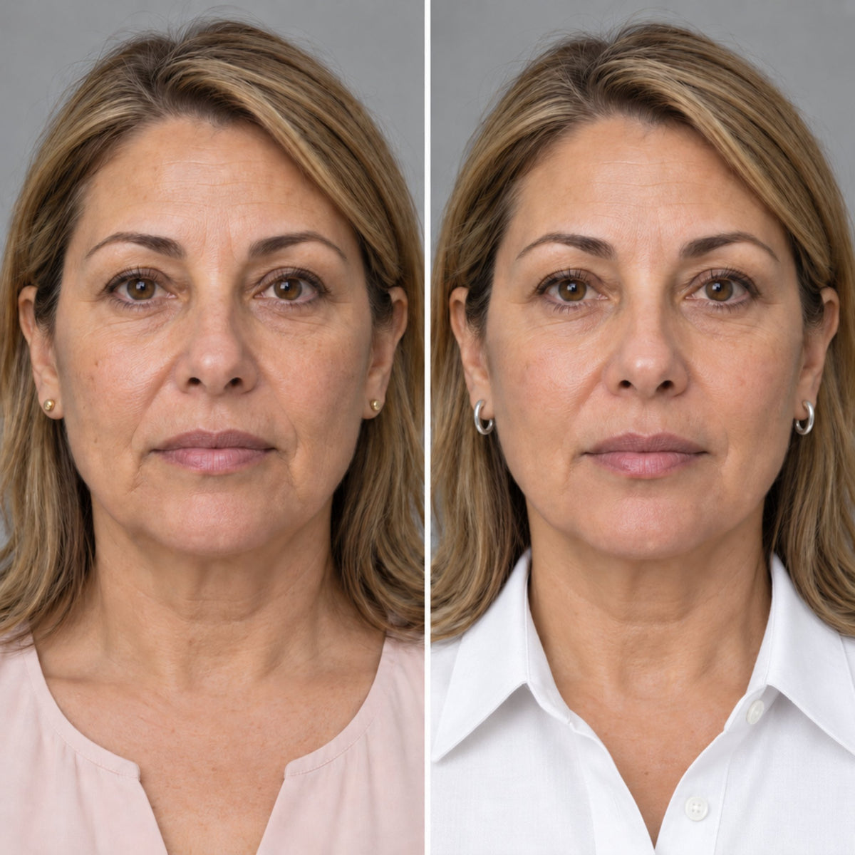 Comparación antes y después del lifting facial con Radiesse en Clínica Hiperbárica