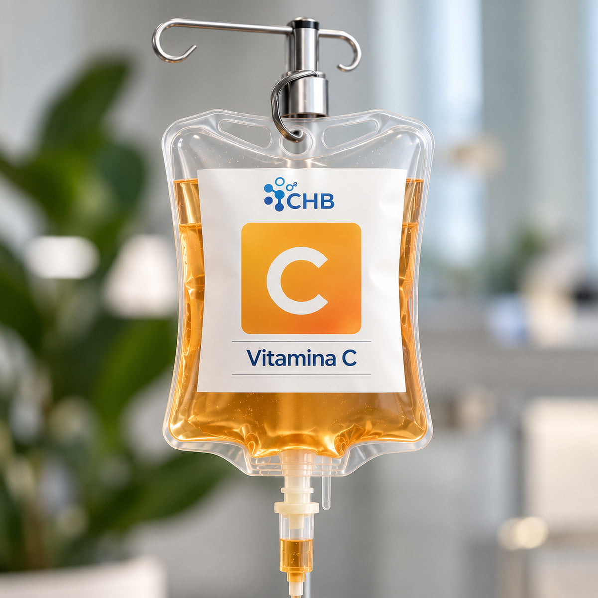 Bolsa de suero de vitamina C endovenosa de Clínica Hiperbárica lista para infusión